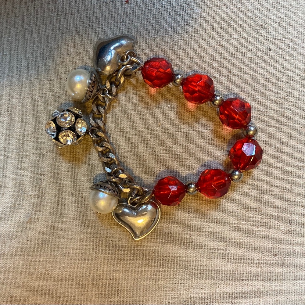 Red jeweled heart bracelet